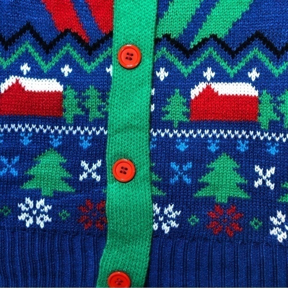 Nutcracker Cardigan NEW Medium V-neck Christmas Button Down Sweater Blue - Picture 5 of 9
